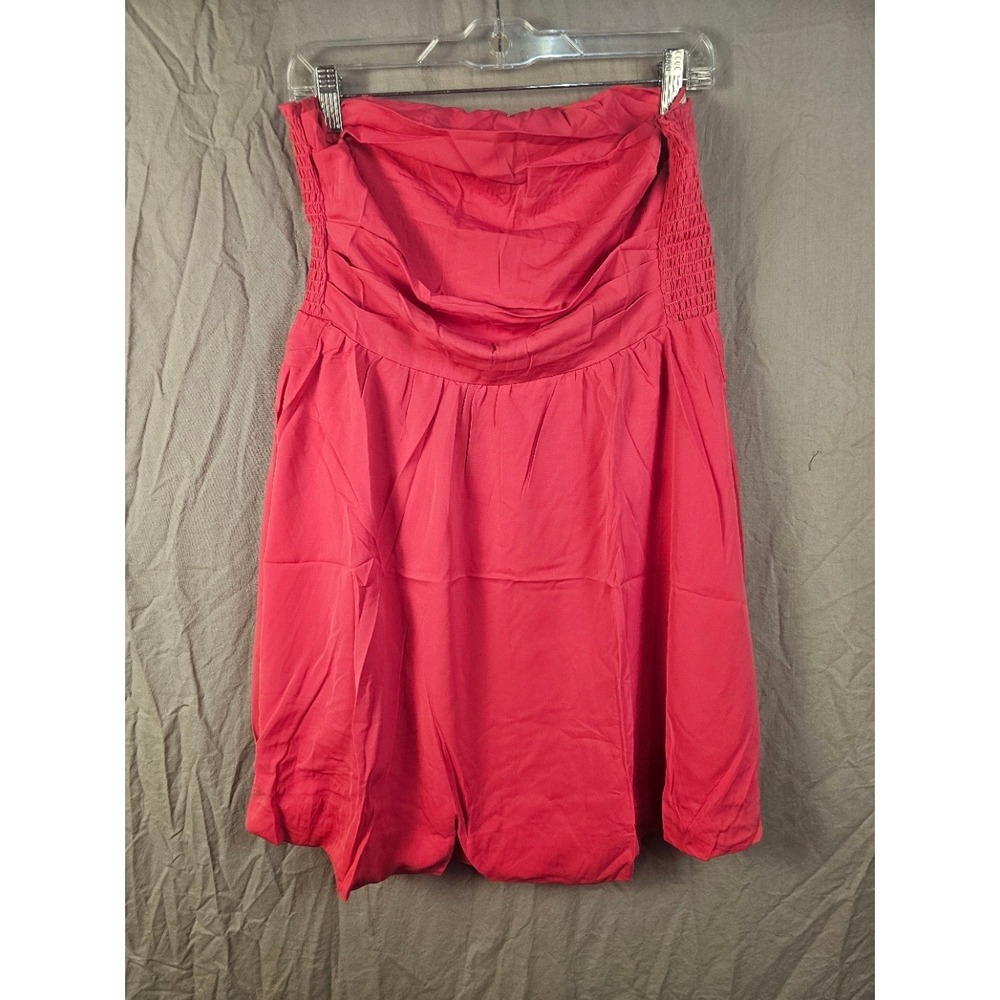 Wenrine Womens Strapless Bubble Hem Mini Dress Pink Smocked Back Large NWT